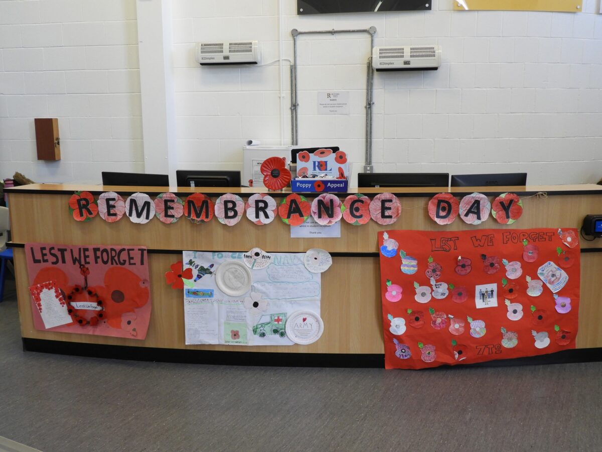 Poppy themed Remembrance Day displays - Retford Oaks Academy